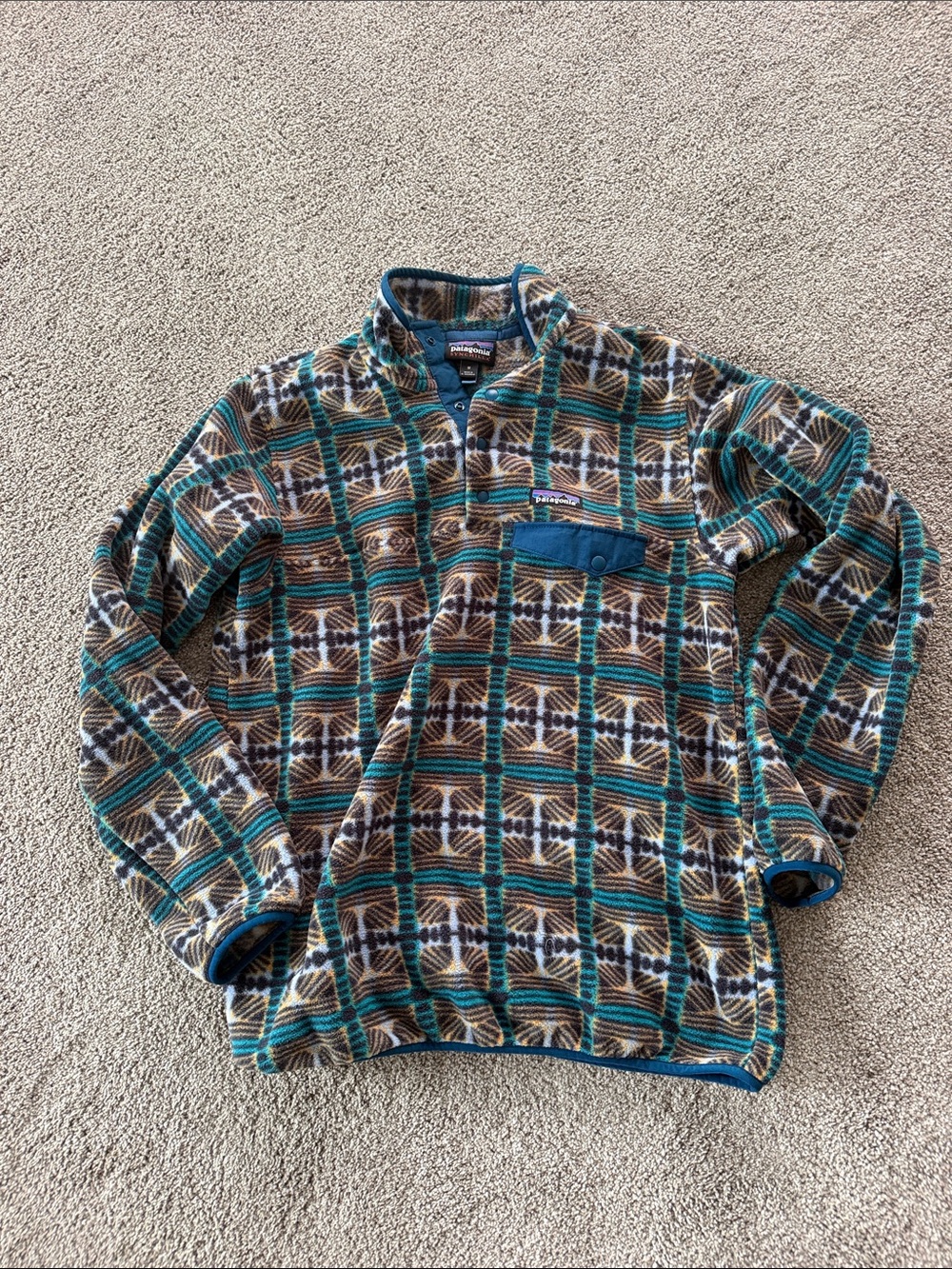 Patagonia Men's Teal & Brown Patterned Zip Fleece